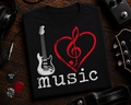 I Love Music Guitar & Treble Clef Heart Shirt