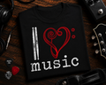 I Love Music Drumsticks Bass Clef and Treble Clef Heart Shirt