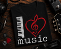 I Love Music Keyboard Heart V-Neck Shirt