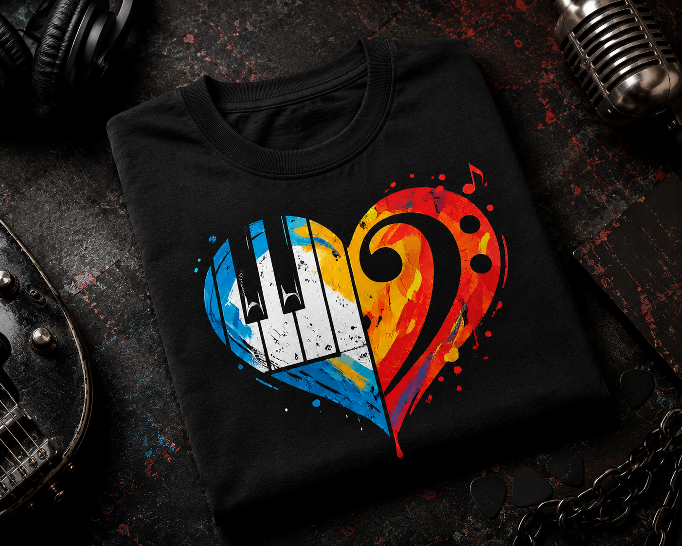 I Love Music Piano Bass Clef Heart Shirt