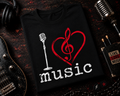 I Love Music Microphone Treble Clef Heart Shirt