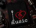 I Love Music Microphone Treble Clef Heart V-Neck Shirt