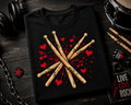 I Love Music Drumsticks Heart Crew Neck Shirt