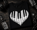 I Love Music Piano Heart Crew Neck Shirt