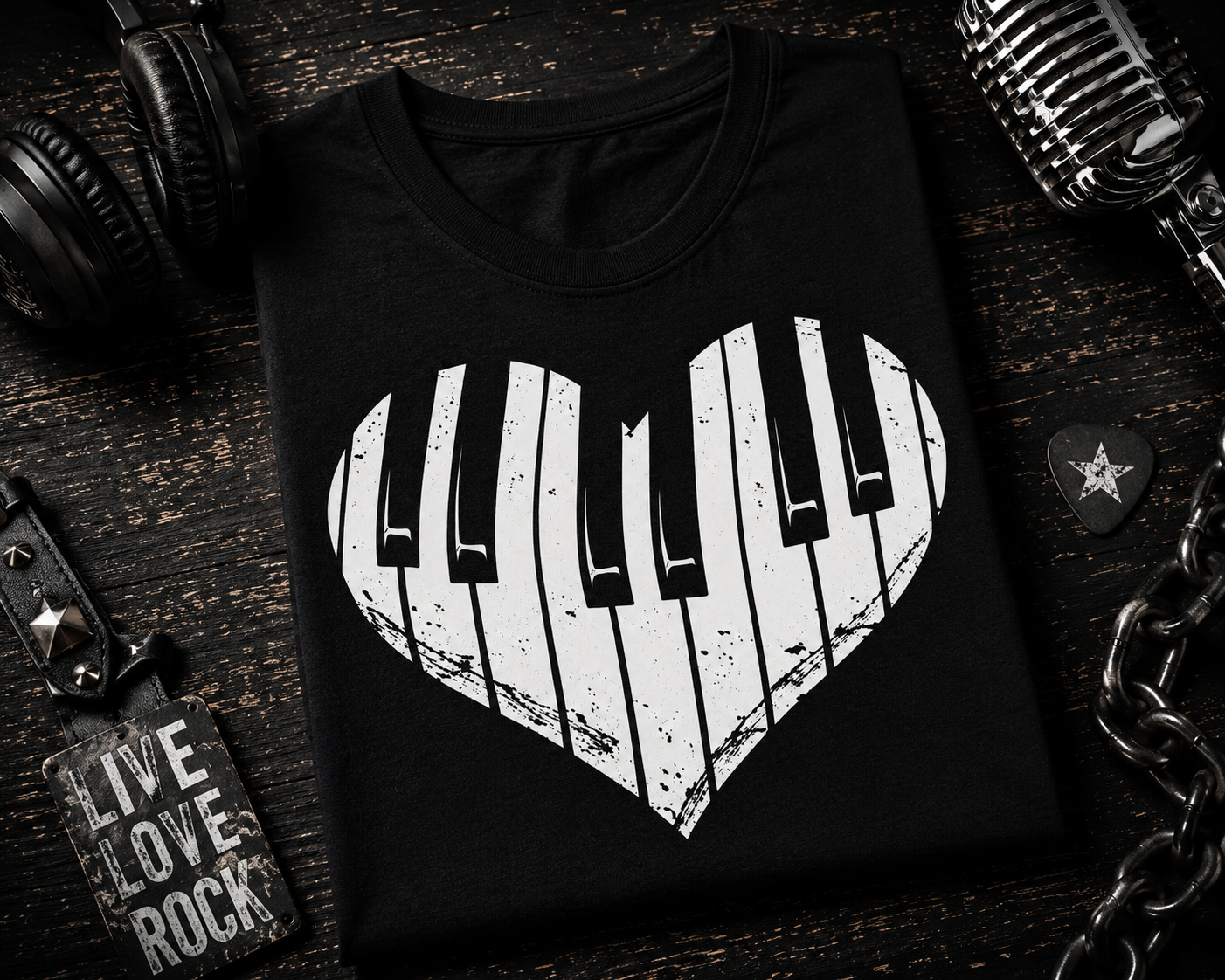 I Love Music Piano Heart Crew Neck Shirt