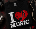 I Love Music Music Note Heart V-Neck Shirt, Gildan 5V00L Music Lover Tee, Musician Gift, Music Teacher Shirt