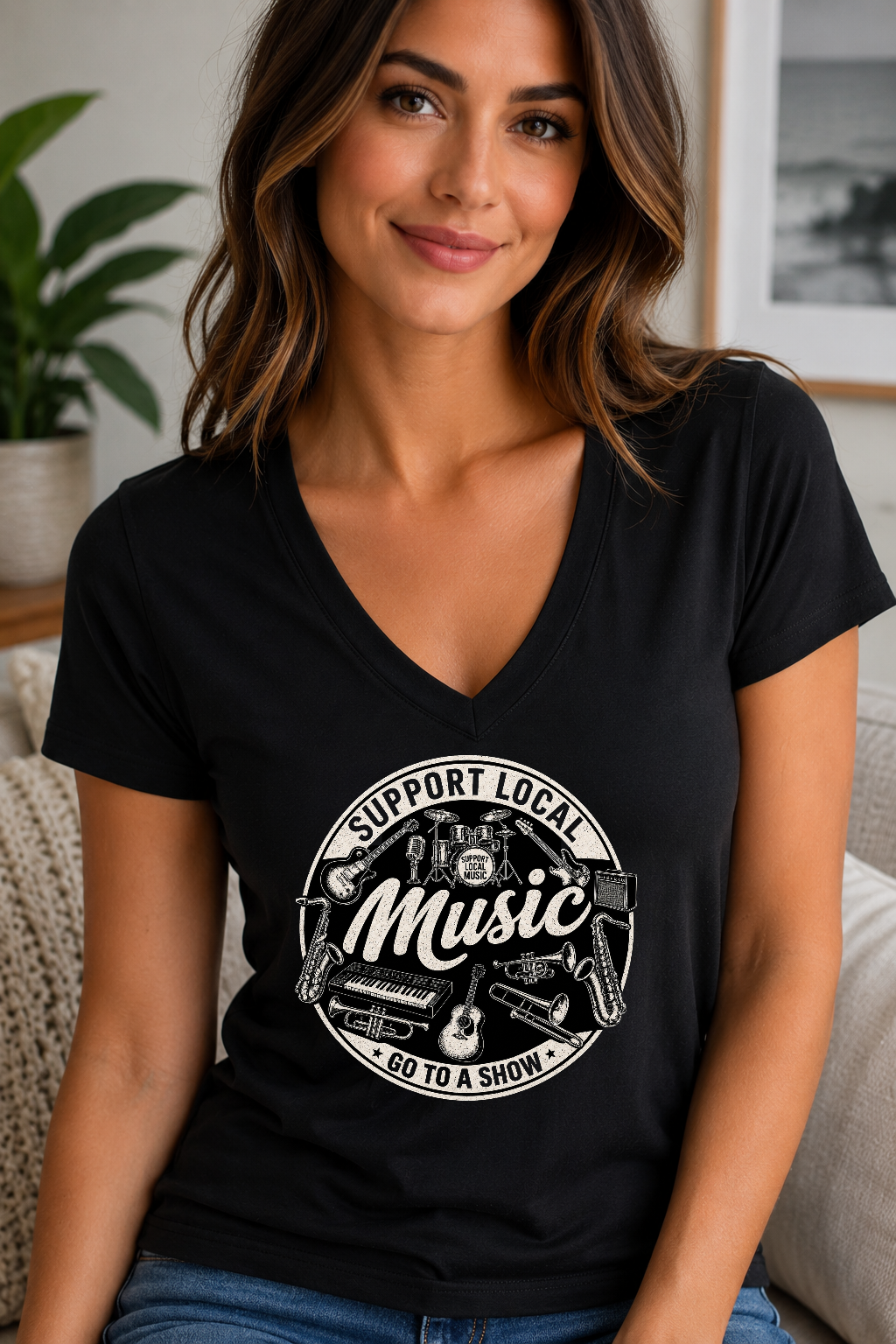 Support Local Music Go to a Show Women's V-Neck T-Shirt
