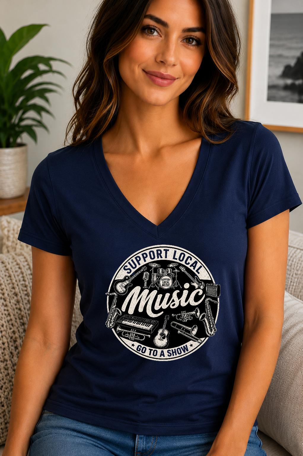 Support Local Music Go to a Show Women's V-Neck T-Shirt