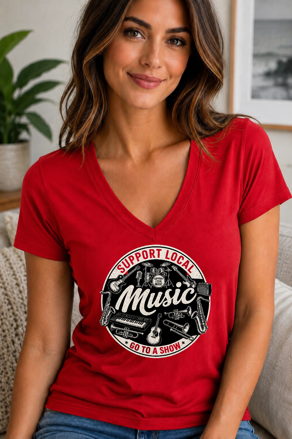 Support Local Music Go to a Show Women's V-Neck T-Shirt