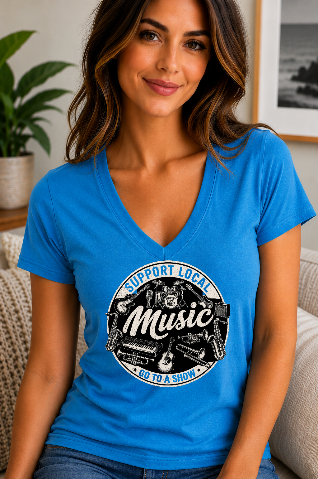 Support Local Music Go to a Show Women's V-Neck T-Shirt
