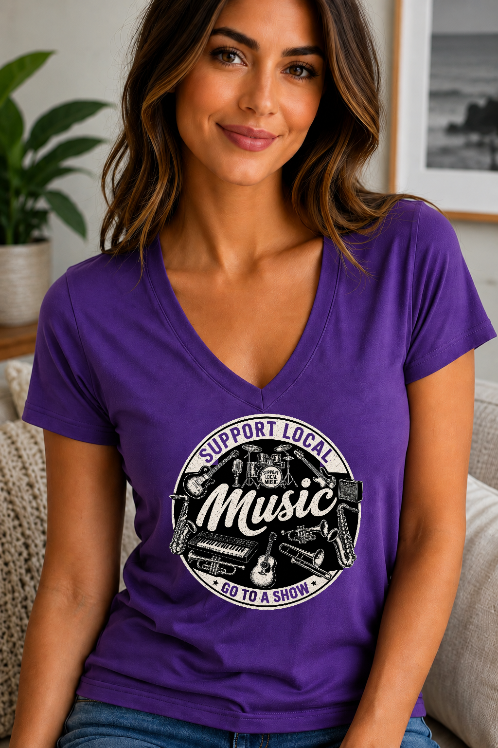 Support Local Music Go to a Show Women's V-Neck T-Shirt