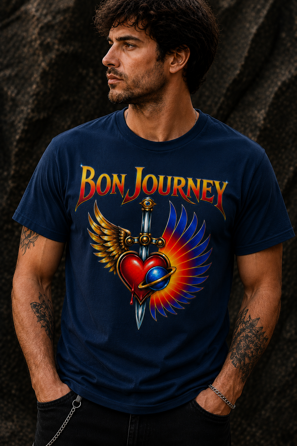 Bon Journey Winged Heart Tribute Rock T-Shirt