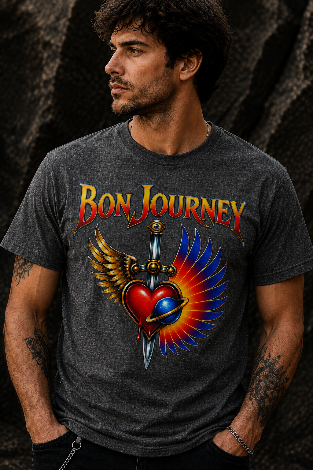 Bon Journey Winged Heart Tribute Rock T-Shirt