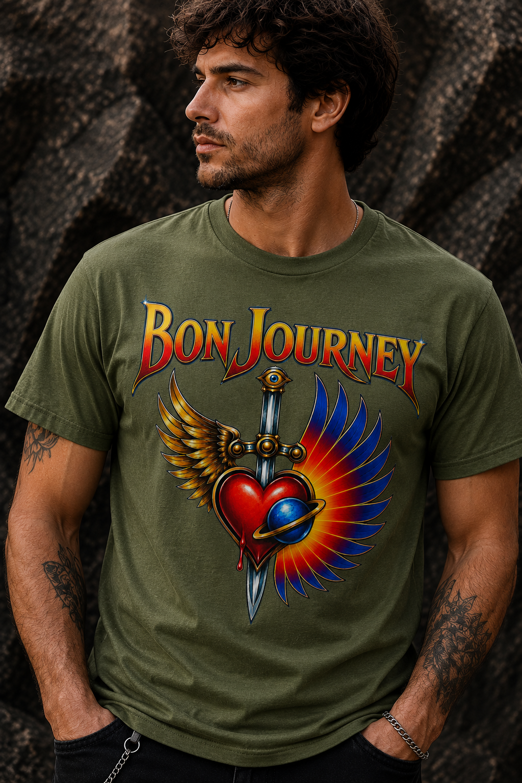 Bon Journey Winged Heart Tribute Rock T-Shirt