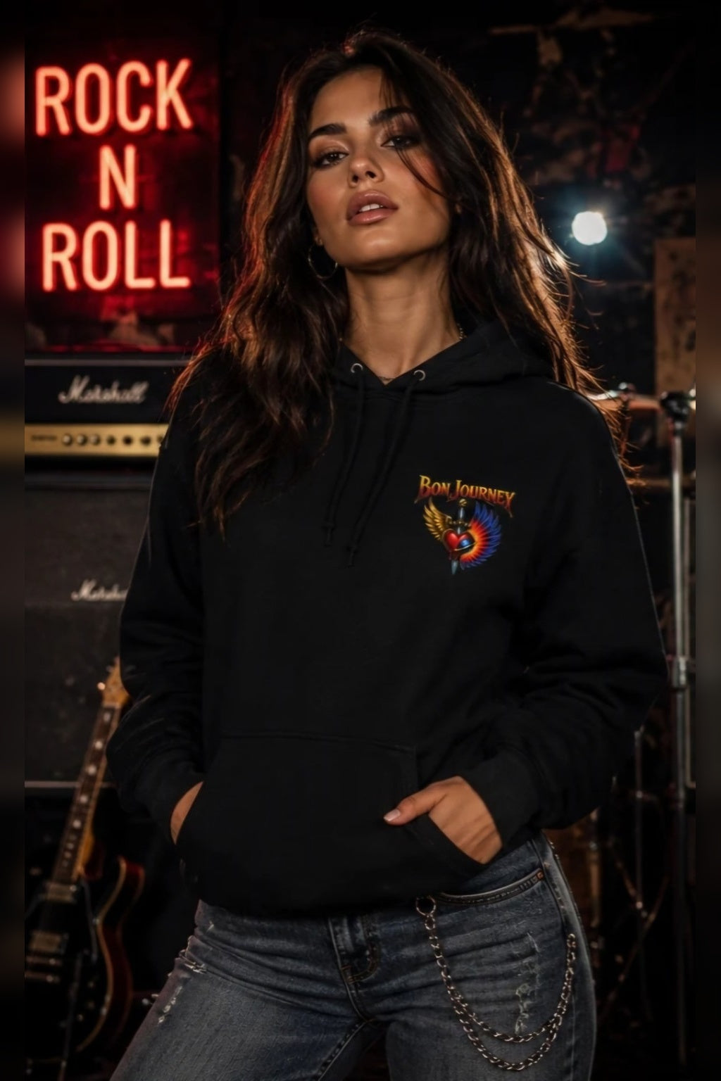 Bon Journey Winged Heart Champion Hoodie – Classic Rock Tribute Pullover