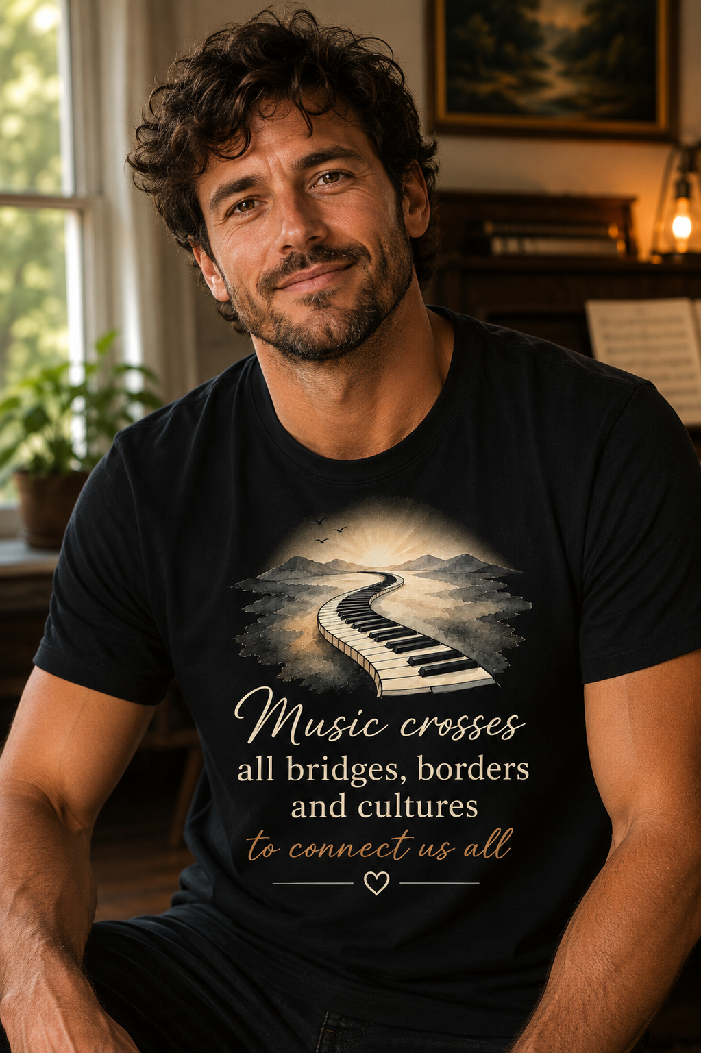 Music Crosses All Bridges Keyboard Tee