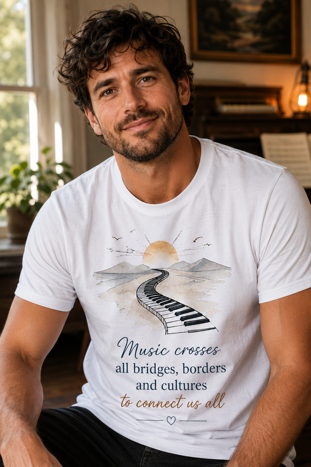 Music Crosses All Bridges Keyboard Tee