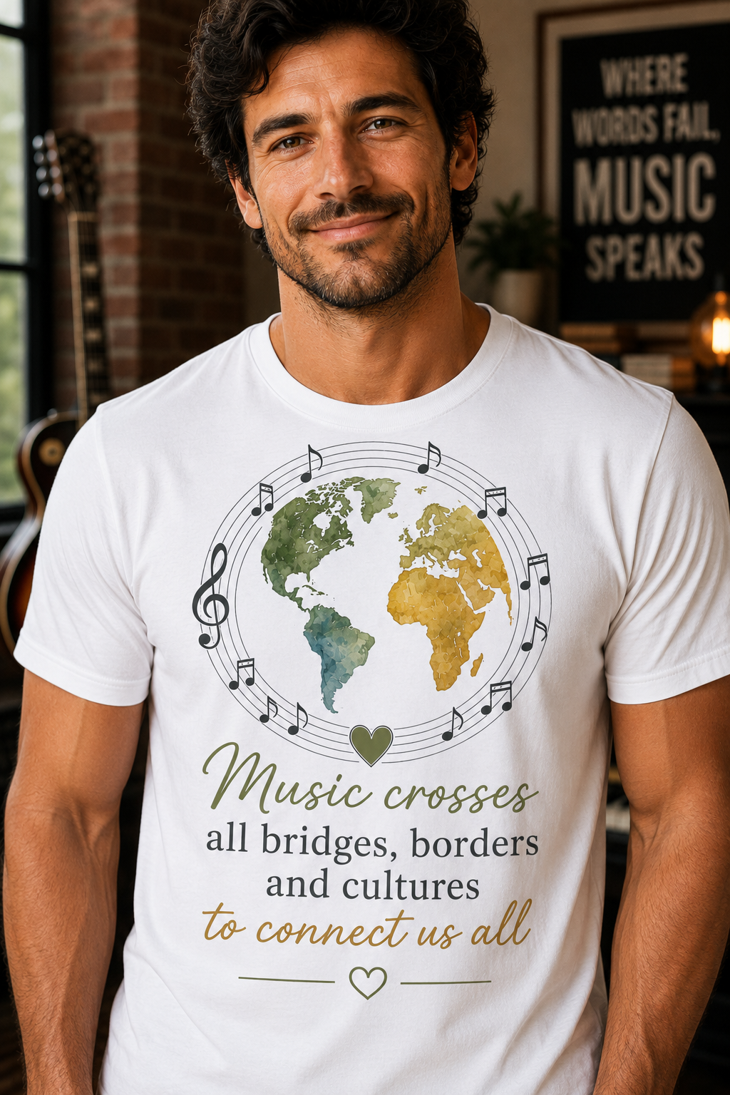 Music Crosses All Bridges Globe Tee