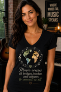 Music Crosses All Bridges Globe V-Neck