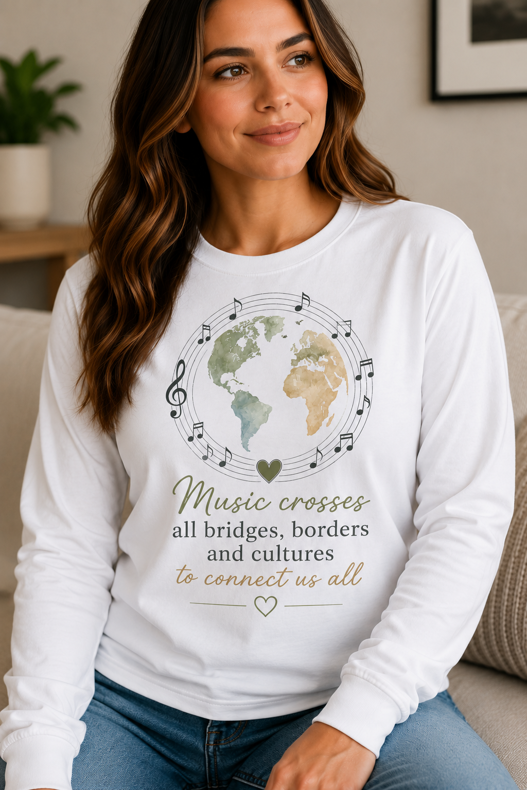 Music Crosses All Bridges Globe Long Sleeve Shirt