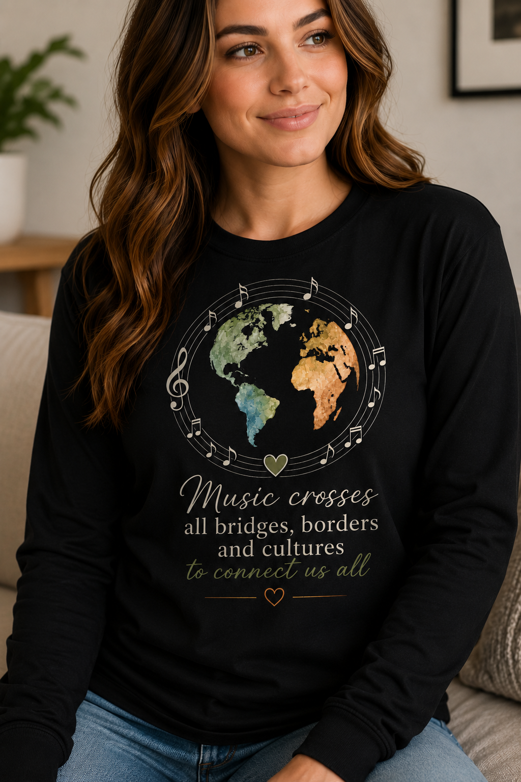 Music Crosses All Bridges Globe Long Sleeve Shirt