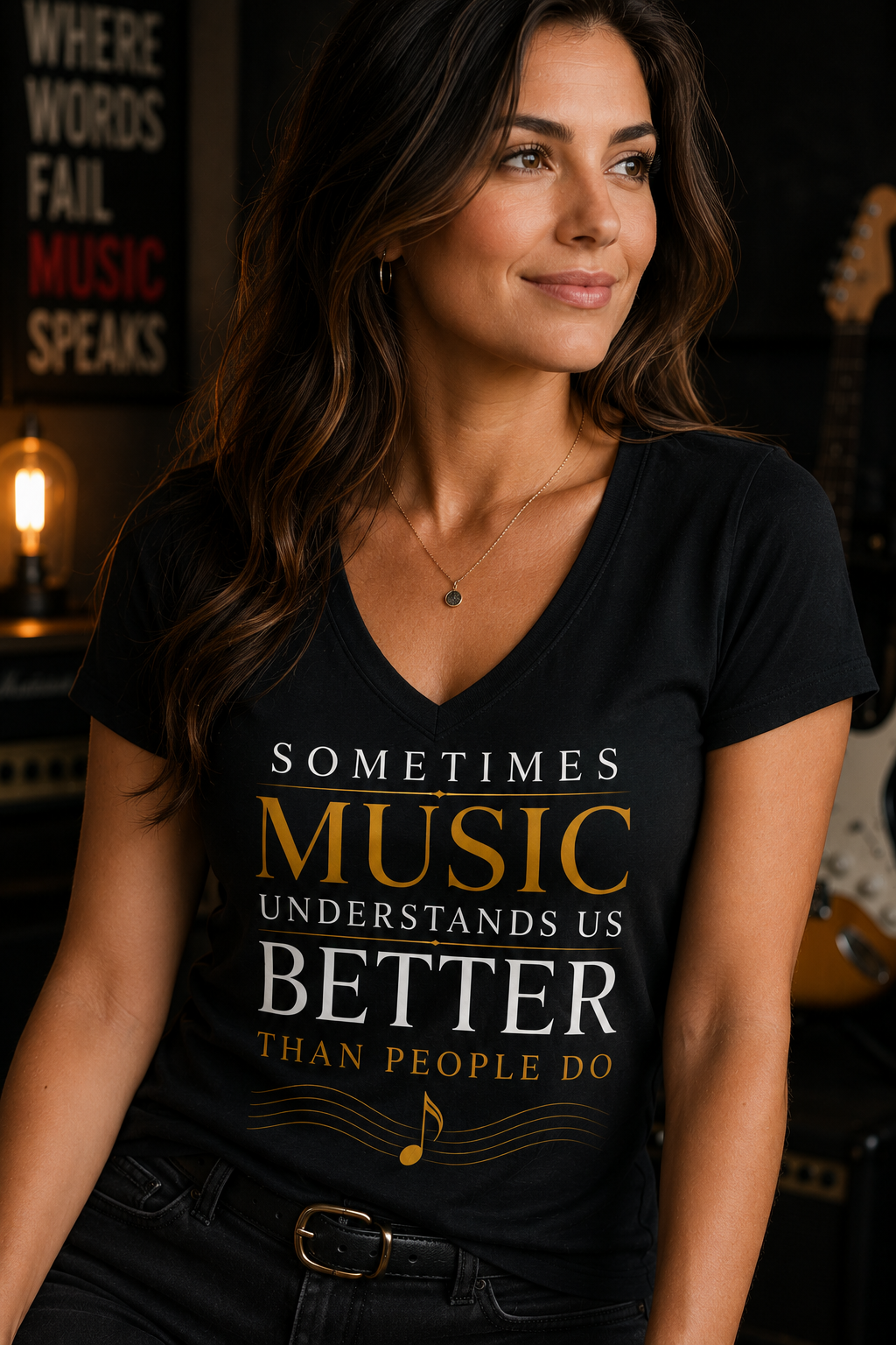 Sometimes Music Understands Us Better Women's V-Neck Tee