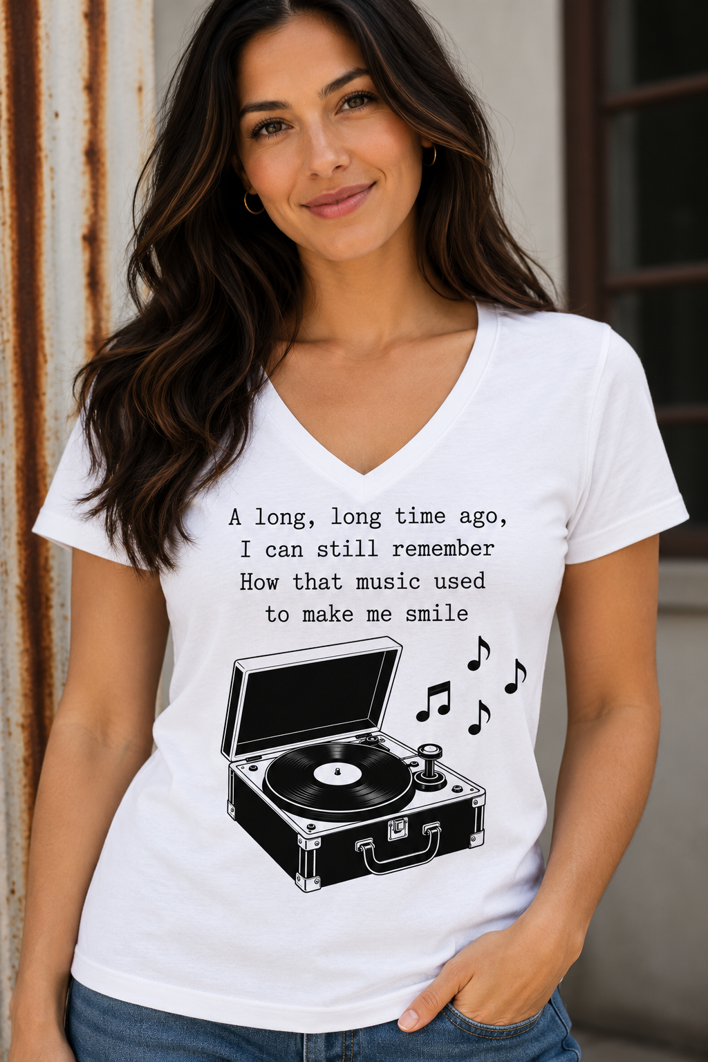 Nostalgia Music Made Me Smile V-Neck Tee