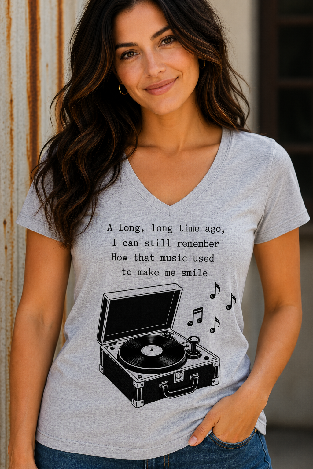 Nostalgia Music Made Me Smile V-Neck Tee