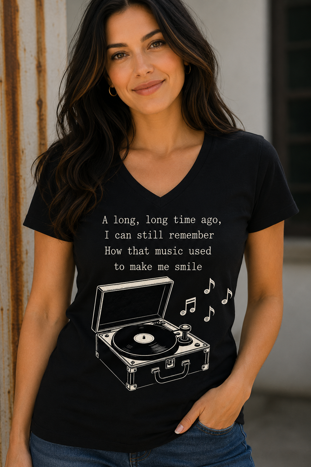 Nostalgia Music Made Me Smile V-Neck Tee