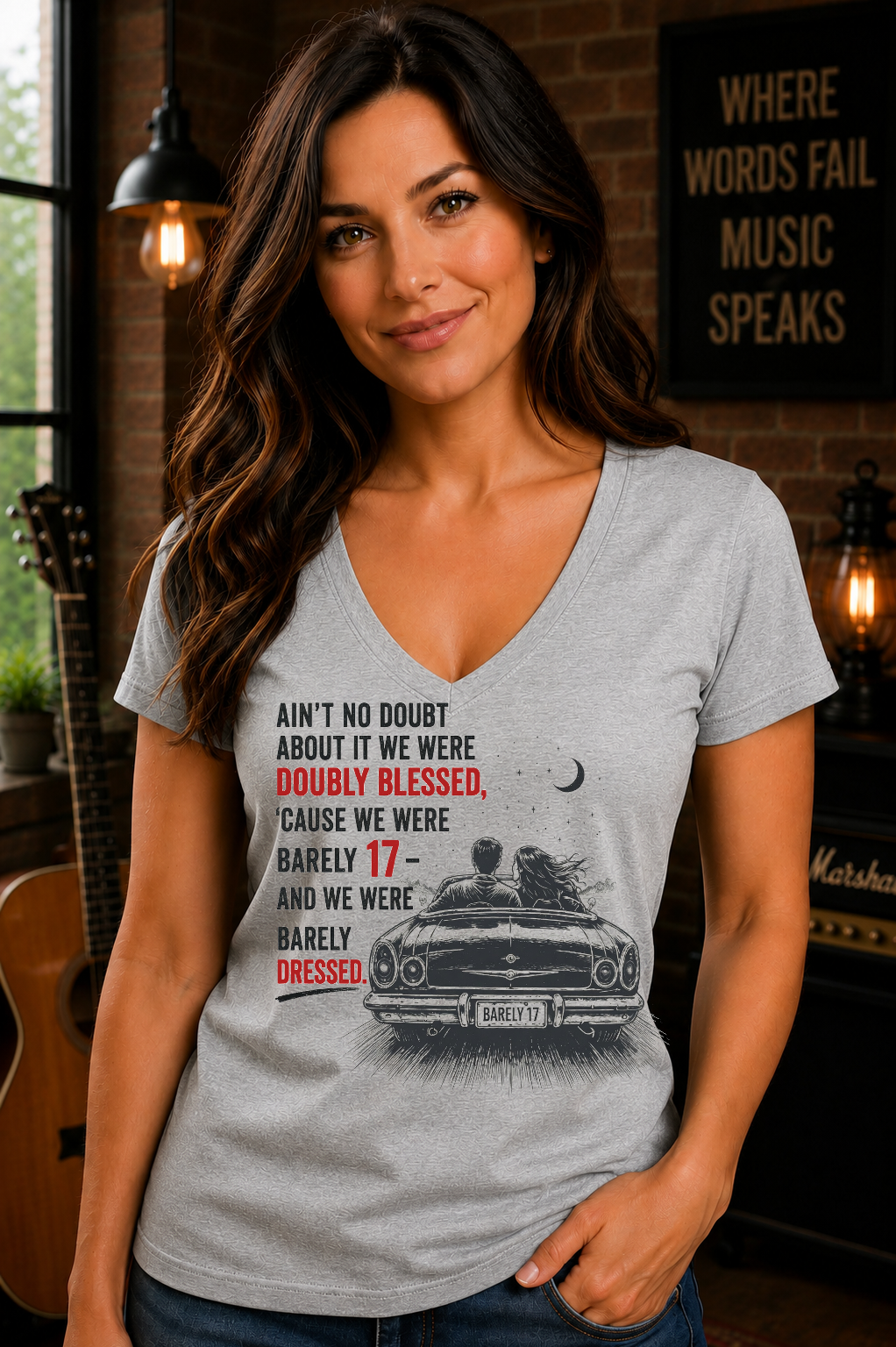 Nostalgia Barely 17 Doubly Blessed Women's V-Neck Tee