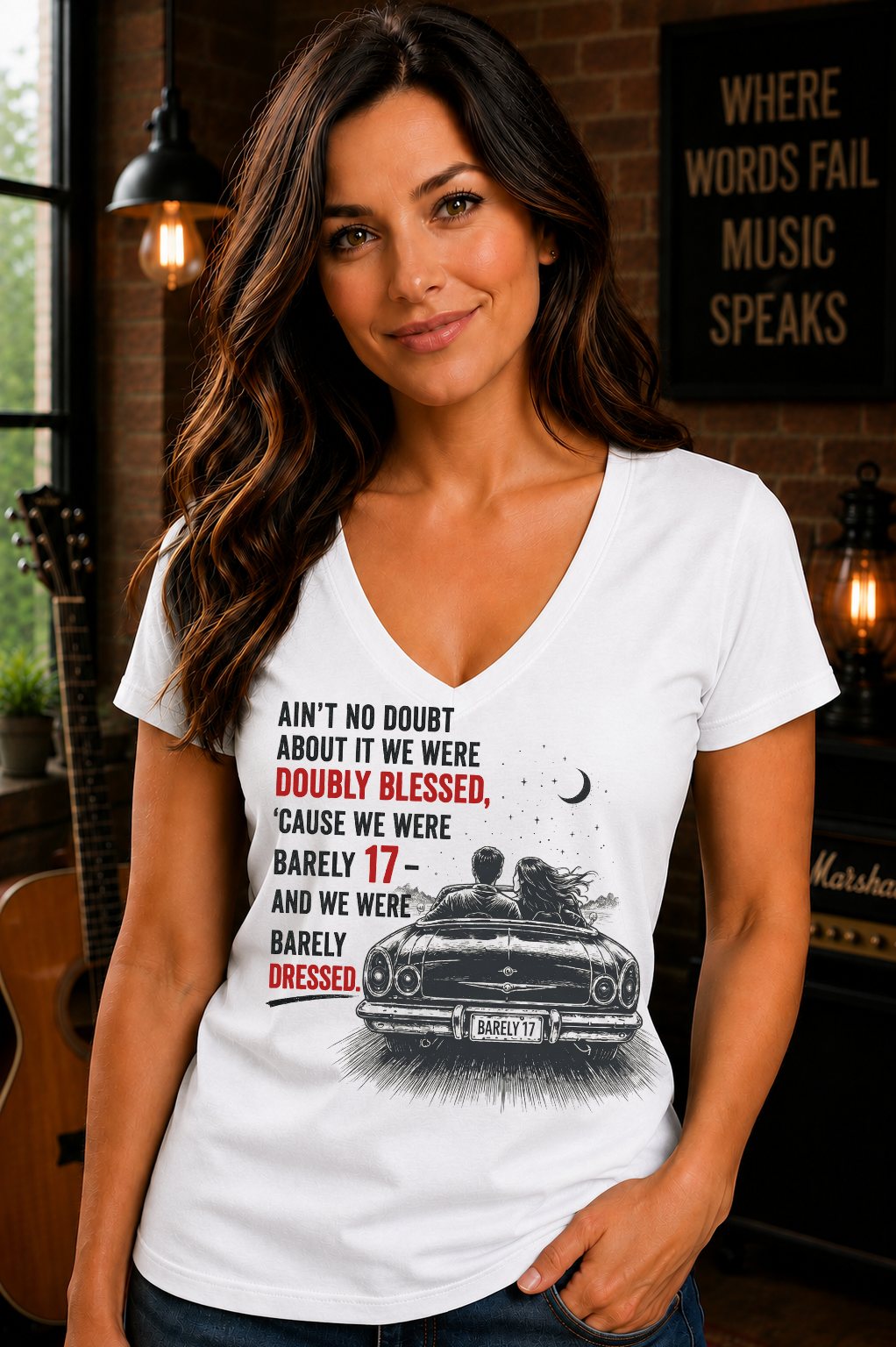 Nostalgia Barely 17 Doubly Blessed Women's V-Neck Tee