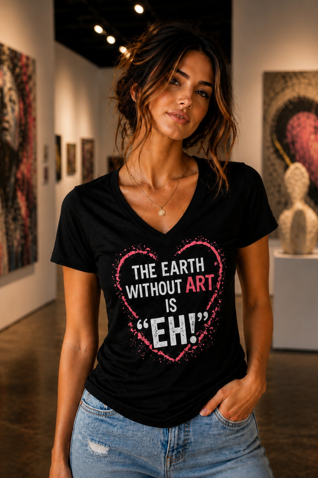 The Earth Without Art Is “Eh” Shirt – Women’s Black V-Neck Artist Tee (Gildan 5V00L)