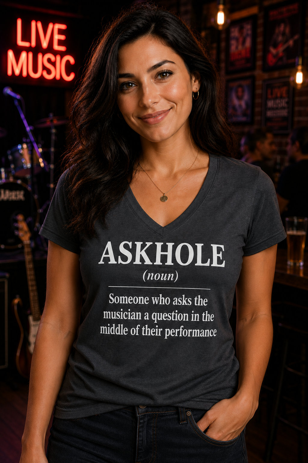 ASKHOLE Musician Humor V-Neck Tee