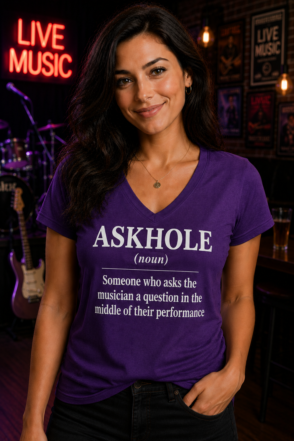 ASKHOLE Musician Humor V-Neck Tee