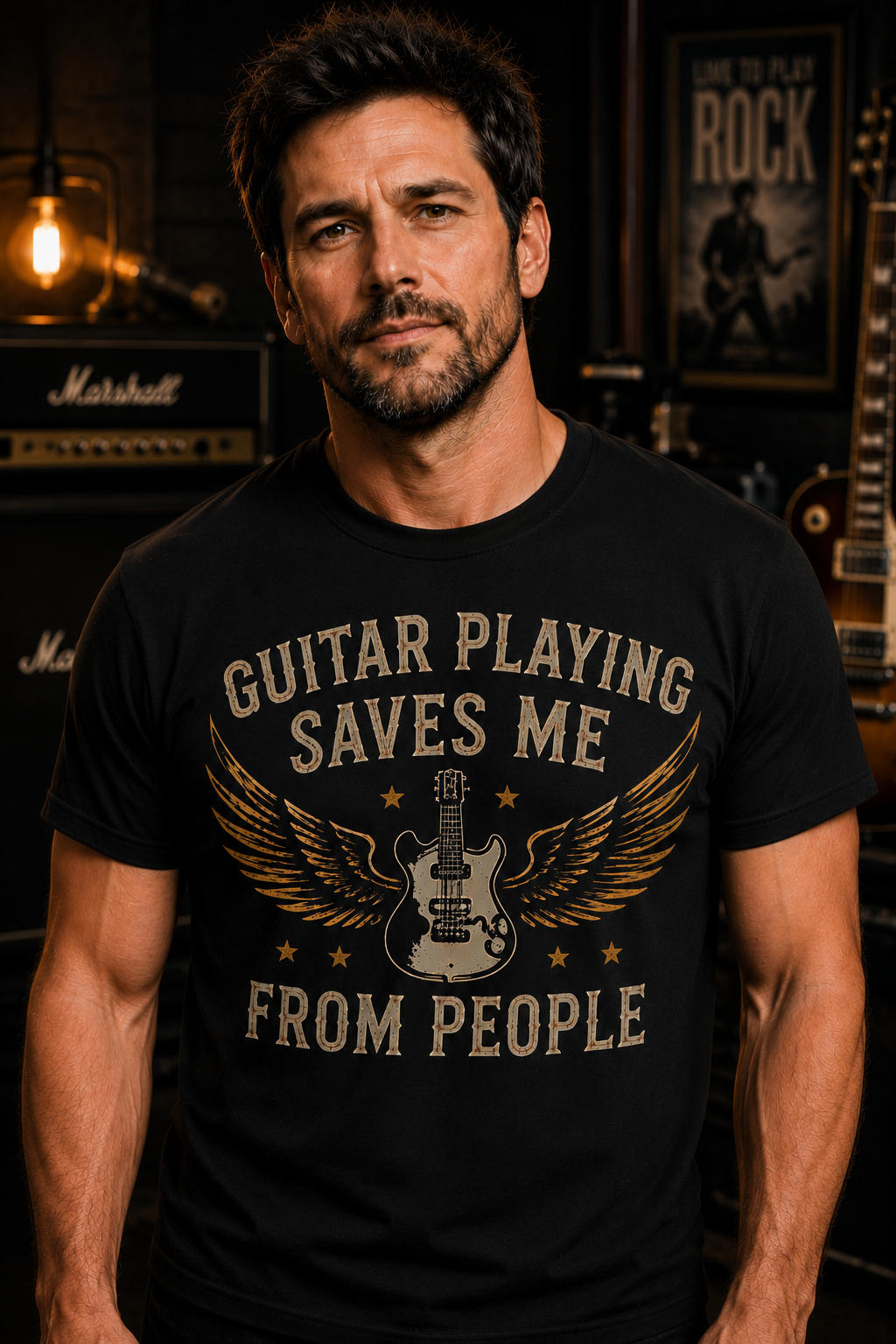 Guitar Playing Saves Me From People Crew Neck T-Shirt
