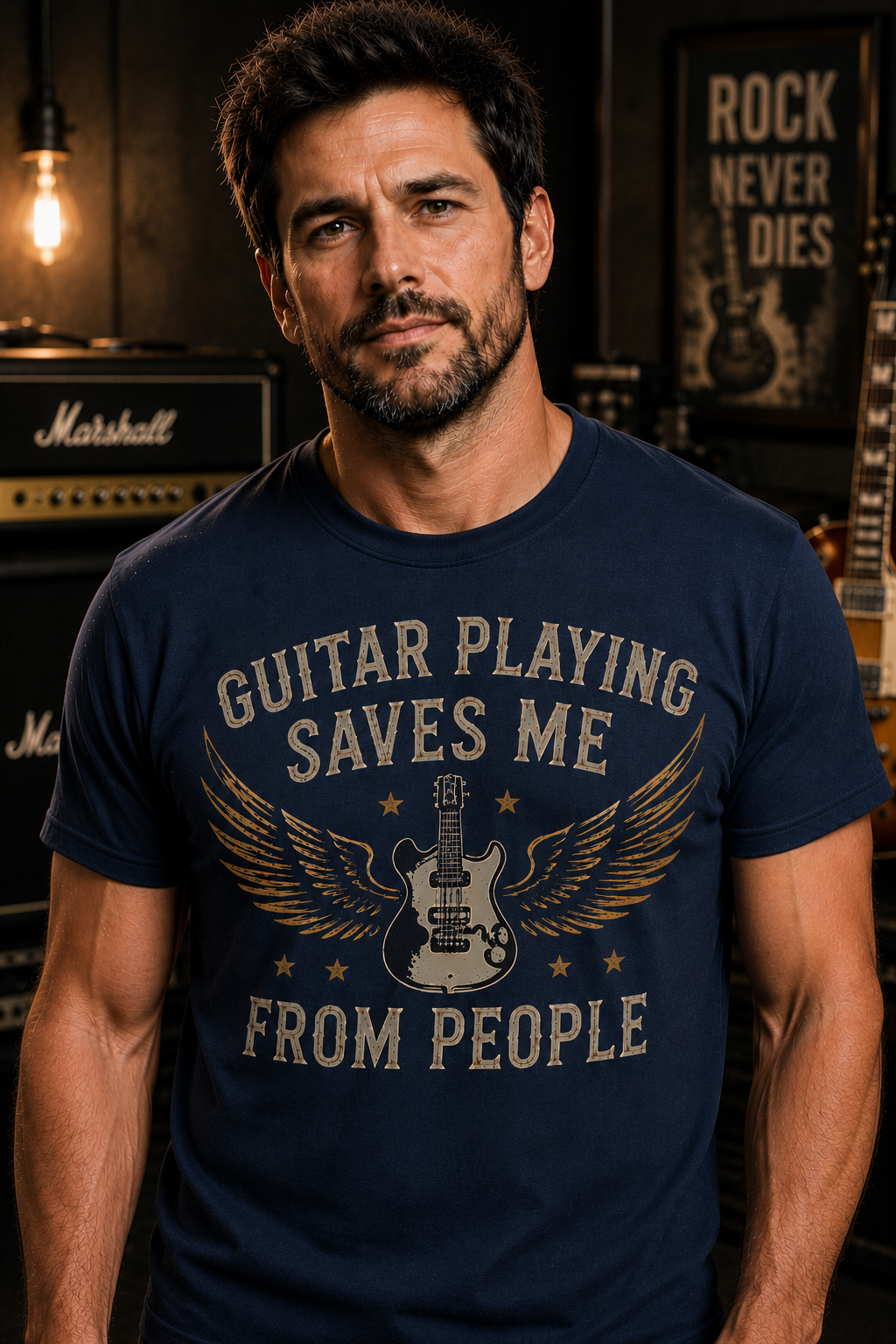 Guitar Playing Saves Me From People Crew Neck T-Shirt