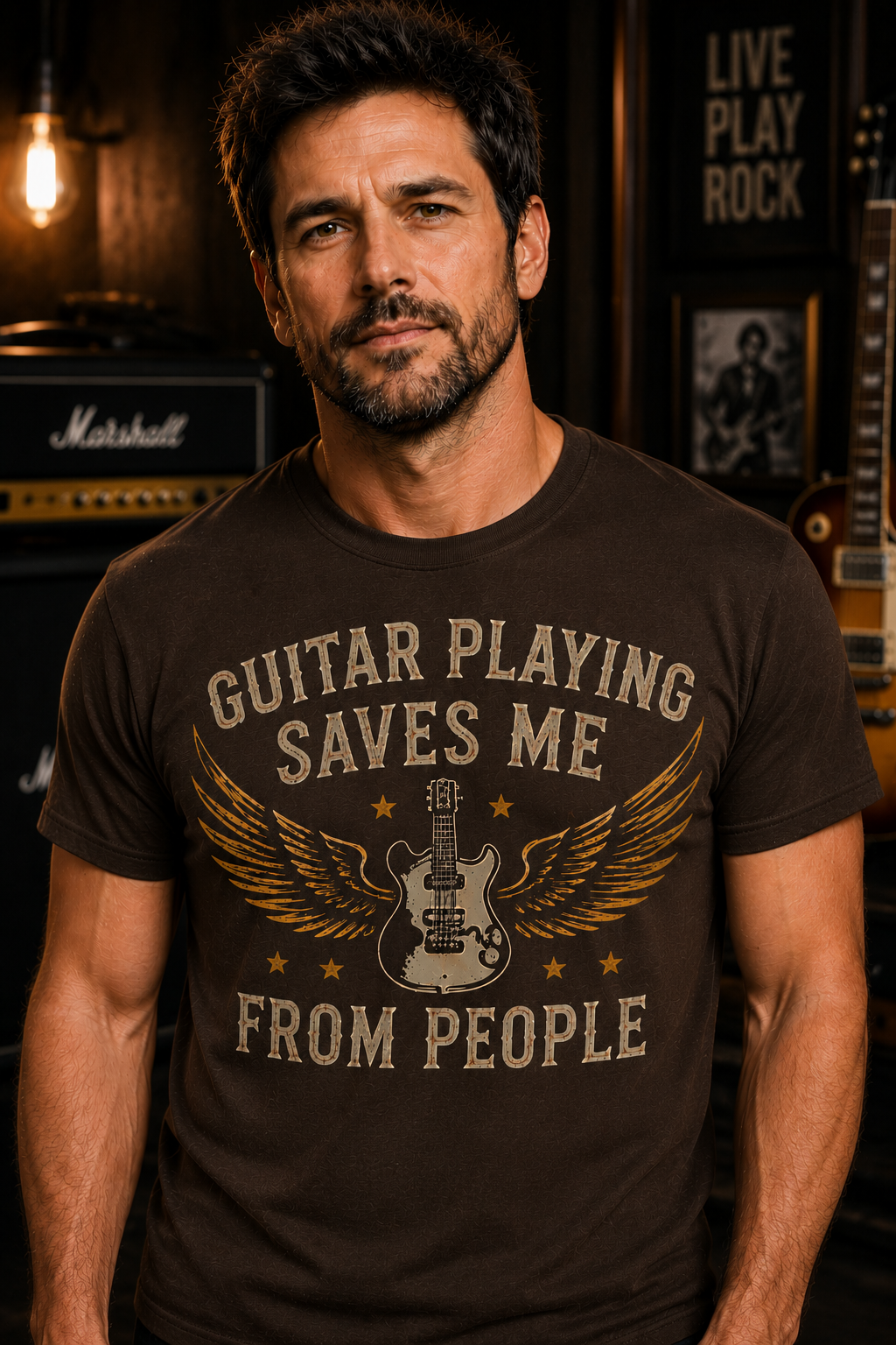 Guitar Playing Saves Me From People Crew Neck T-Shirt