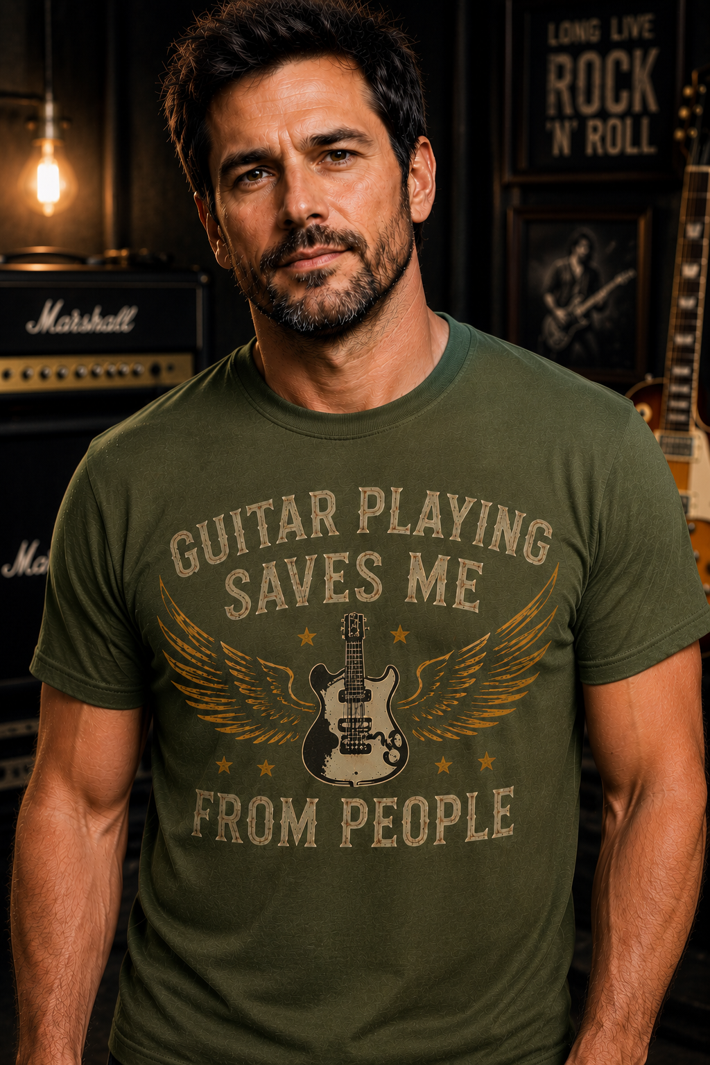 Guitar Playing Saves Me From People Crew Neck T-Shirt