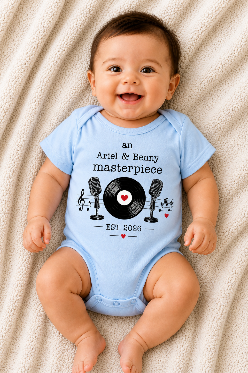 Personalized Baby Masterpiece Music Onesie (an)