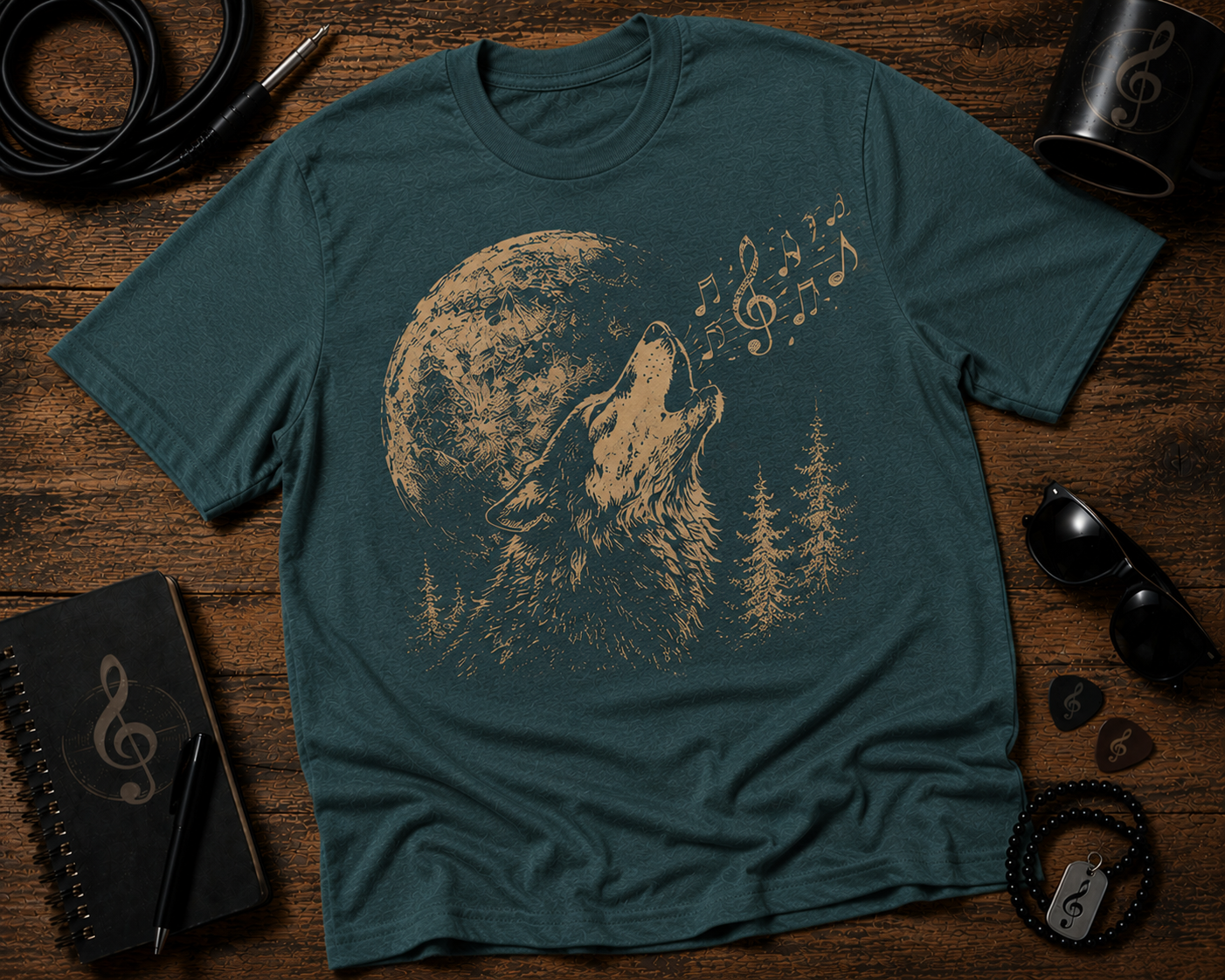 Music Wolf Howling at the Moon Comfort Colors® 1717 Vintage Garment-Dyed Graphic Tee