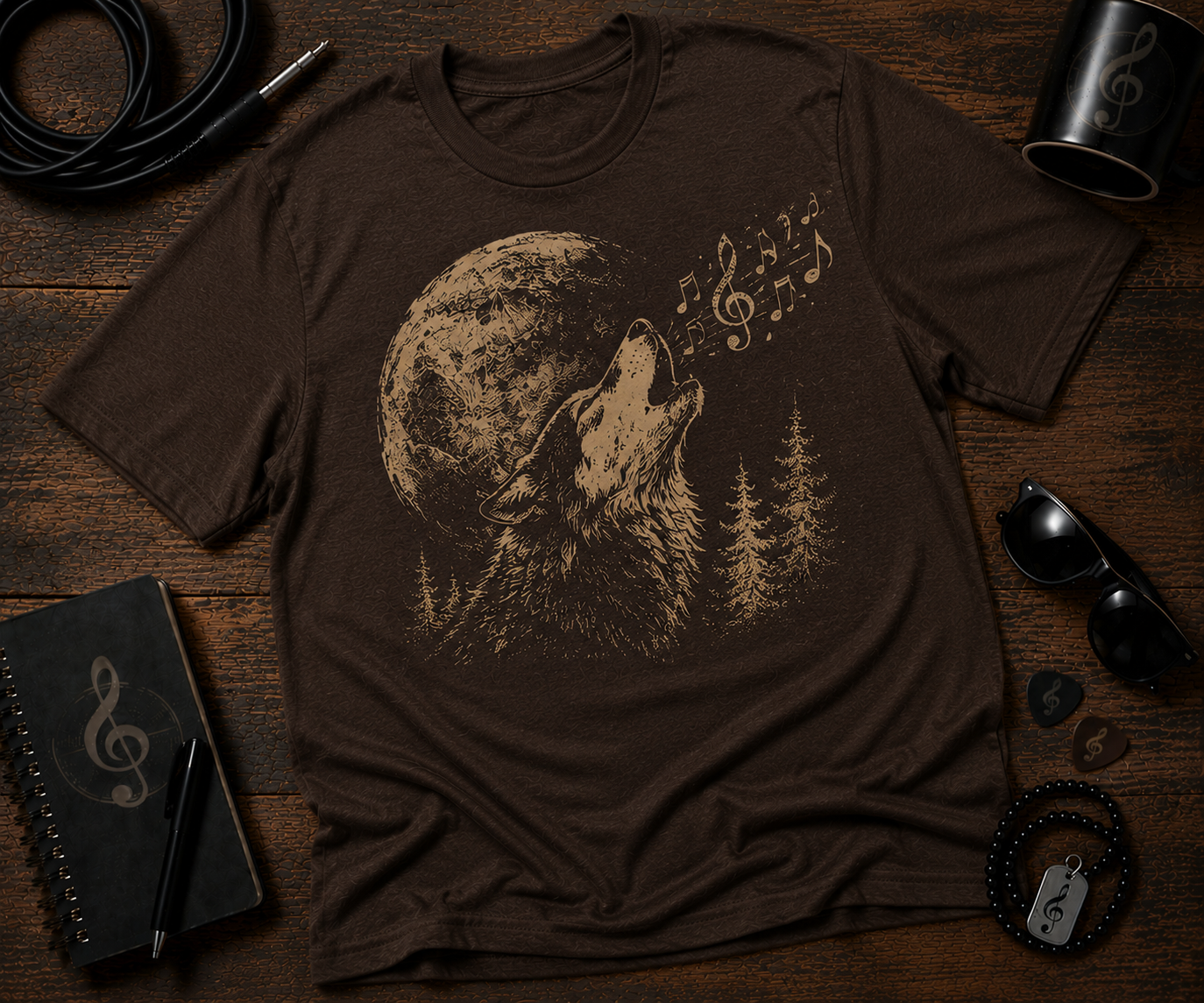 Music Wolf Howling at the Moon Comfort Colors® 1717 Vintage Garment-Dyed Graphic Tee