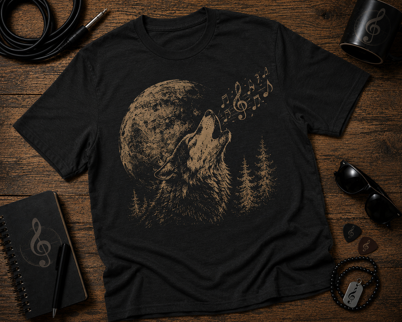 Music Wolf Howling at the Moon Comfort Colors® 1717 Vintage Garment-Dyed Graphic Tee