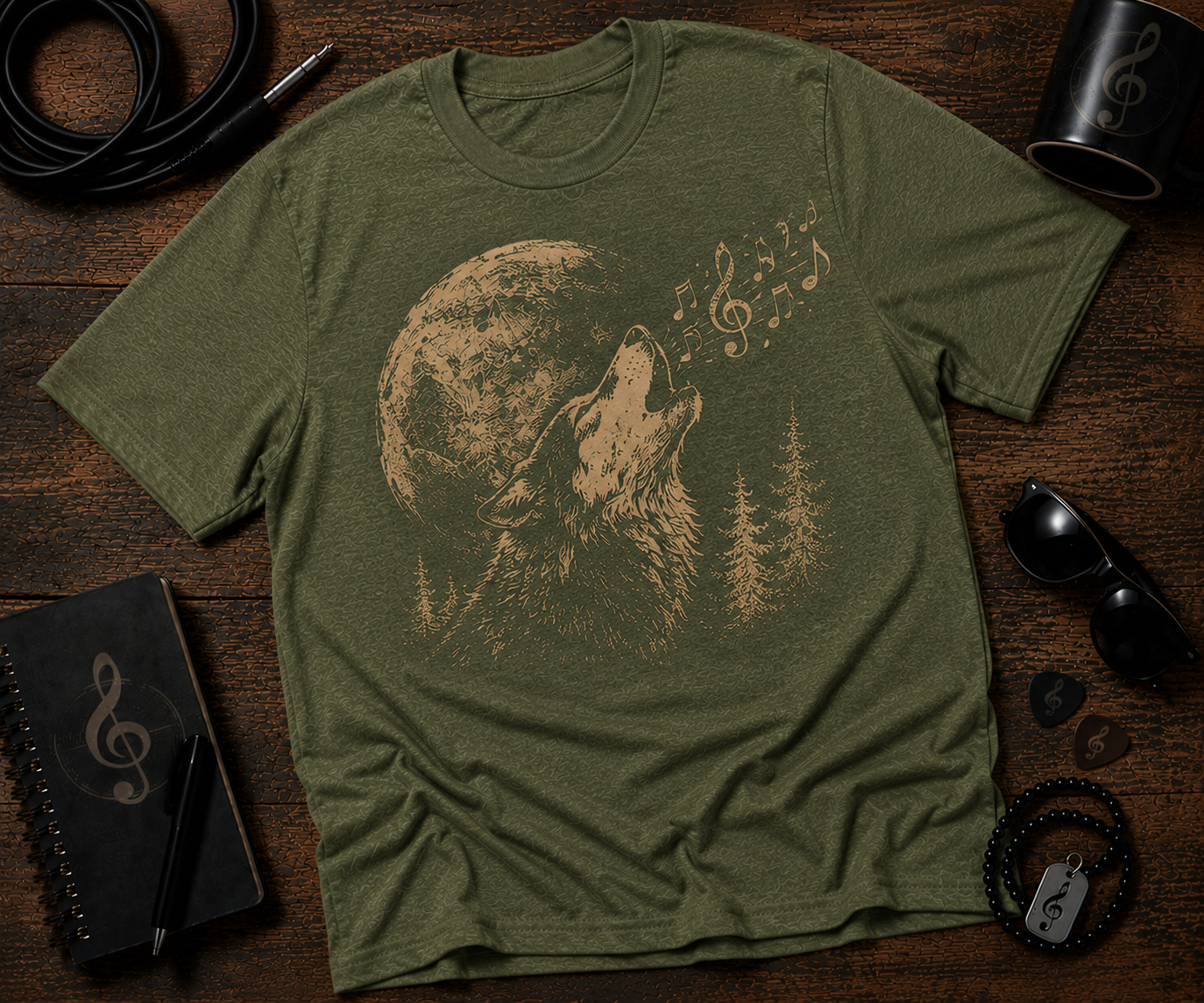Music Wolf Howling at the Moon Comfort Colors® 1717 Vintage Garment-Dyed Graphic Tee