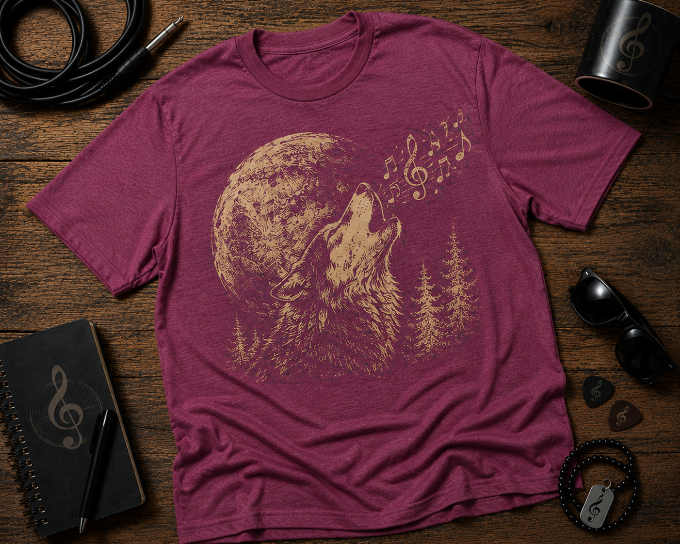Music Wolf Howling at the Moon Comfort Colors® 1717 Vintage Garment-Dyed Graphic Tee