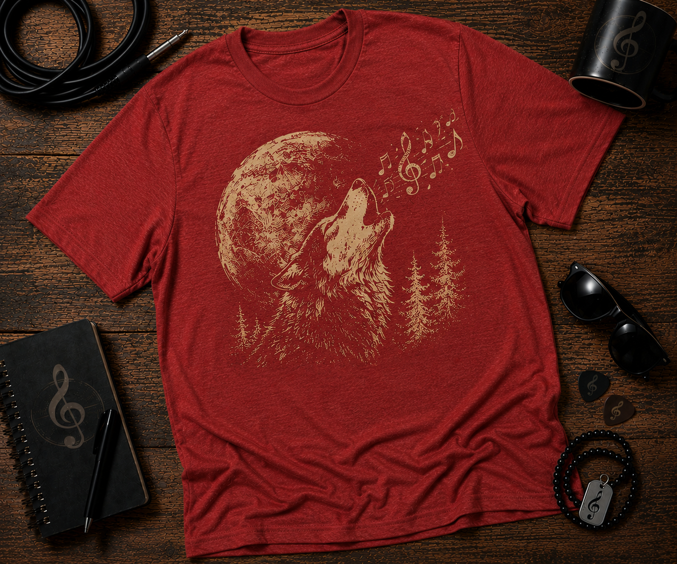 Music Wolf Howling at the Moon Comfort Colors® 1717 Vintage Garment-Dyed Graphic Tee