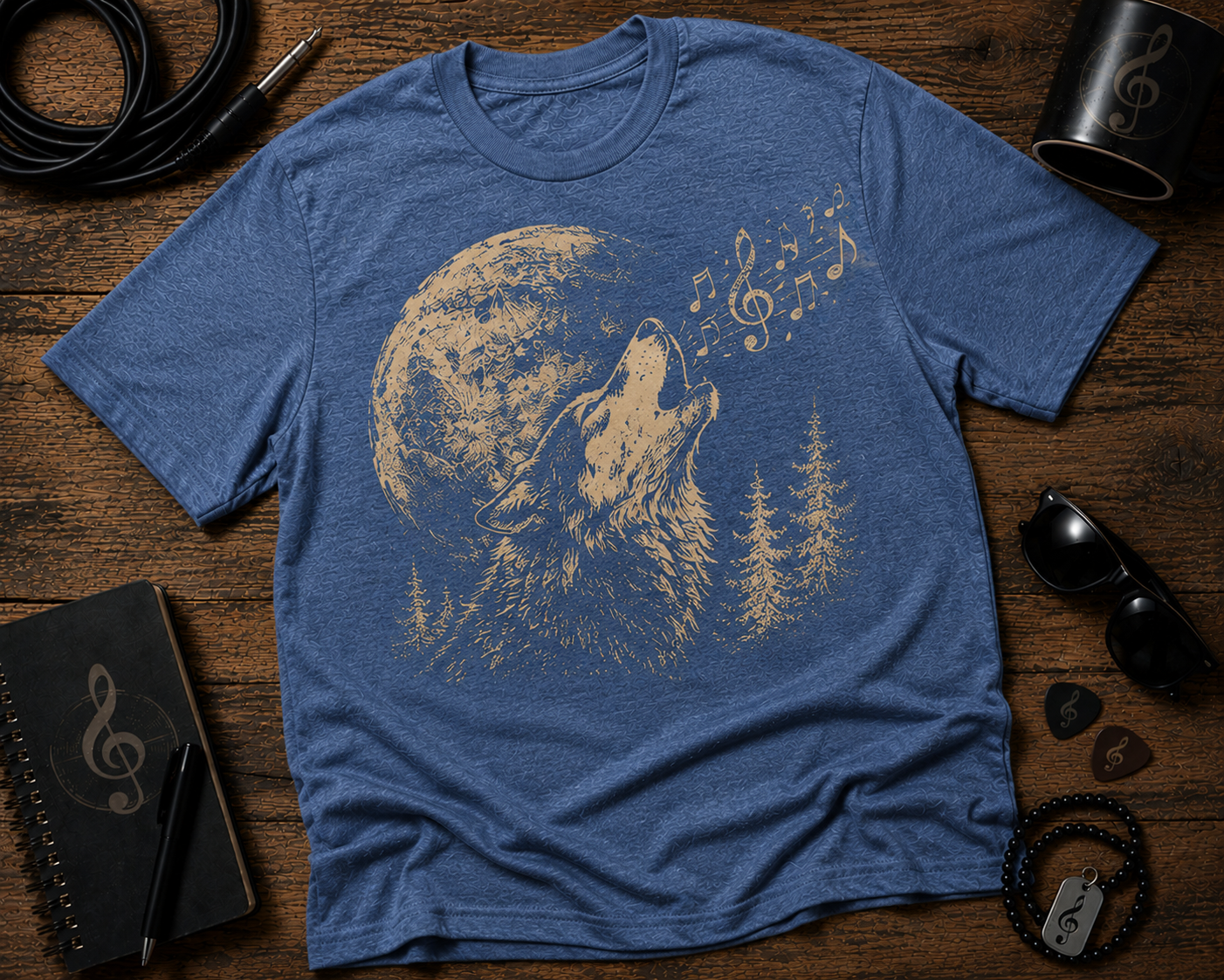 Music Wolf Howling at the Moon Comfort Colors® 1717 Vintage Garment-Dyed Graphic Tee