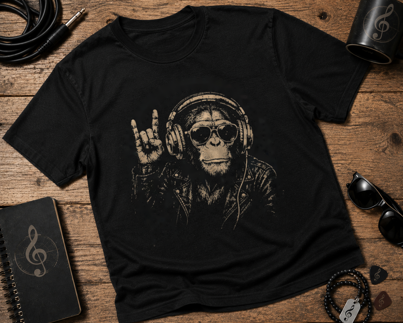 Chimp Rocker | Comfort Colors 1717 T-Shirt | Vintage Music Monkey Garment-Dyed