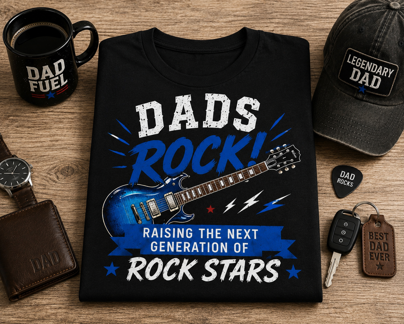 Dads Rock (Guitar) T-Shirt – Raising the Next Generation of Rock Stars Guitar Dad Shirt