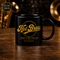 Hot Brass — Earth Wind and Fire & Chicago Black Mug — Retro Gold Band Tribute Coffee Cup (11oz & 15oz)