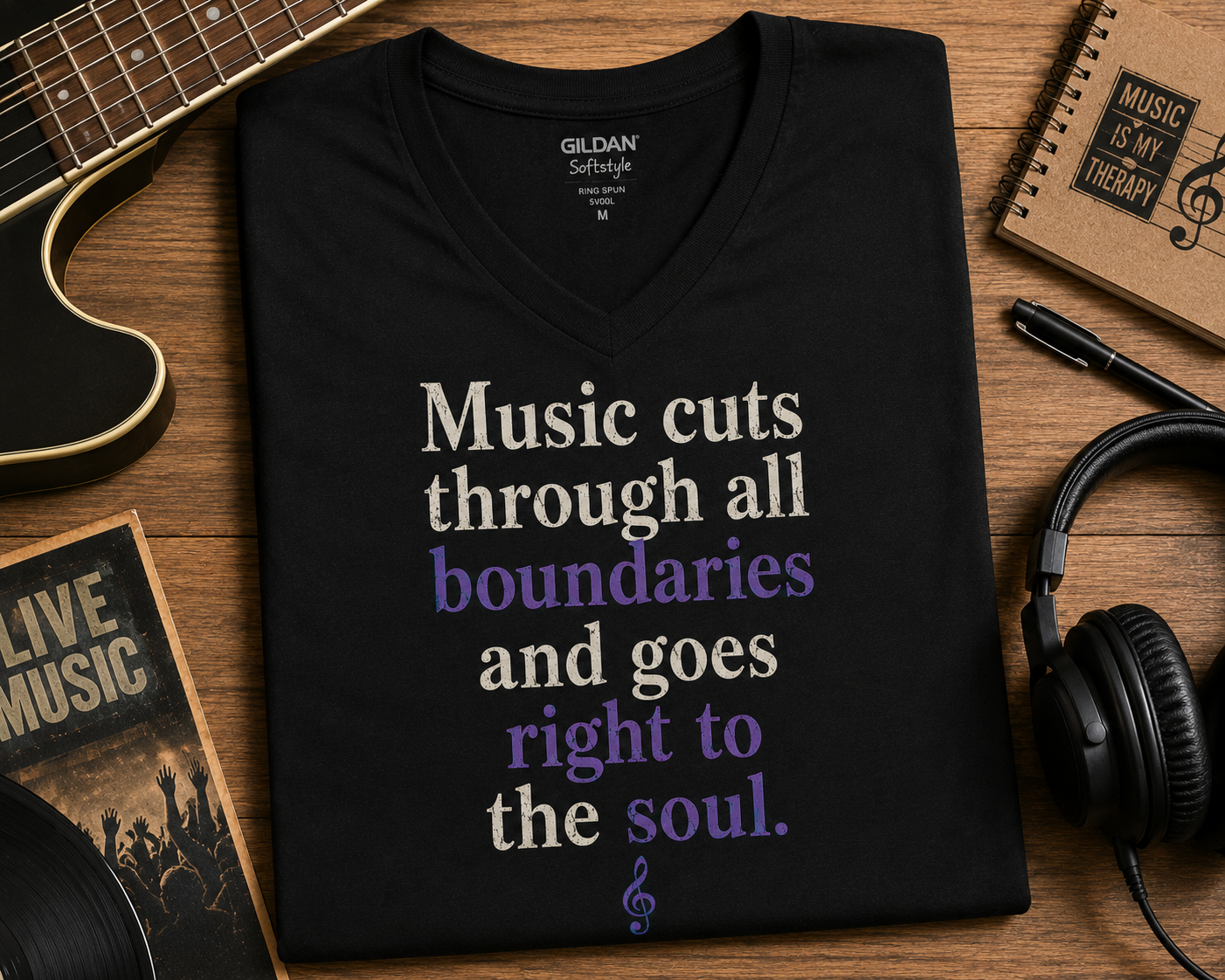 Music Cuts Through All Boundaries V-Neck Shirt